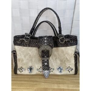 Rustic Couture’s Faux Leather Purse Handbag Rhinestone Double handle